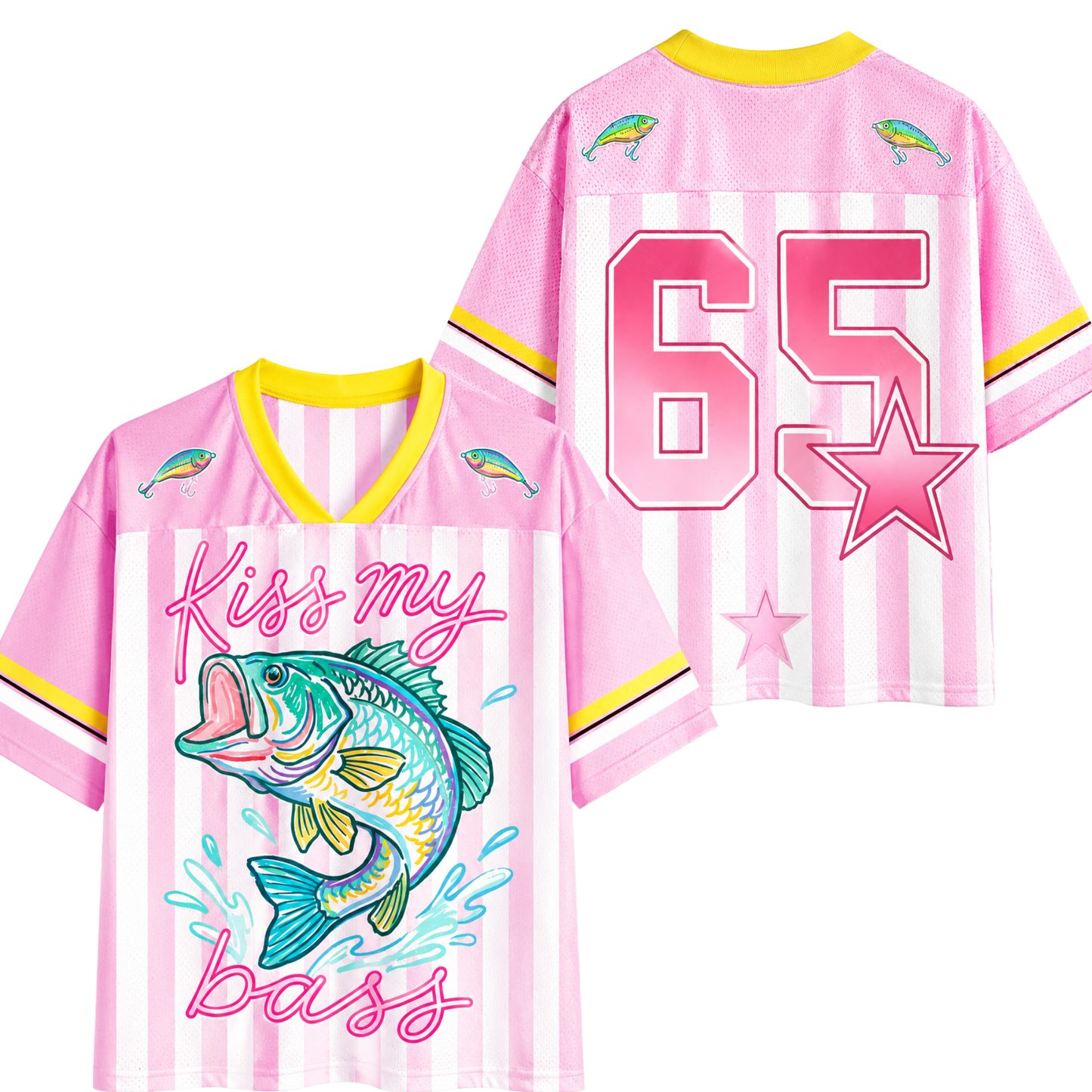 ChaoticClub Striped Preppy Kiss My Bass Fish Mesh Jersey