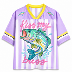 ChaoticClub Striped Preppy Kiss My Bass Fish Mesh Jersey