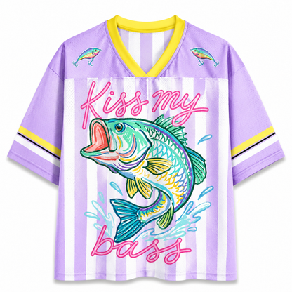 ChaoticClub Striped Preppy Kiss My Bass Fish Mesh Jersey
