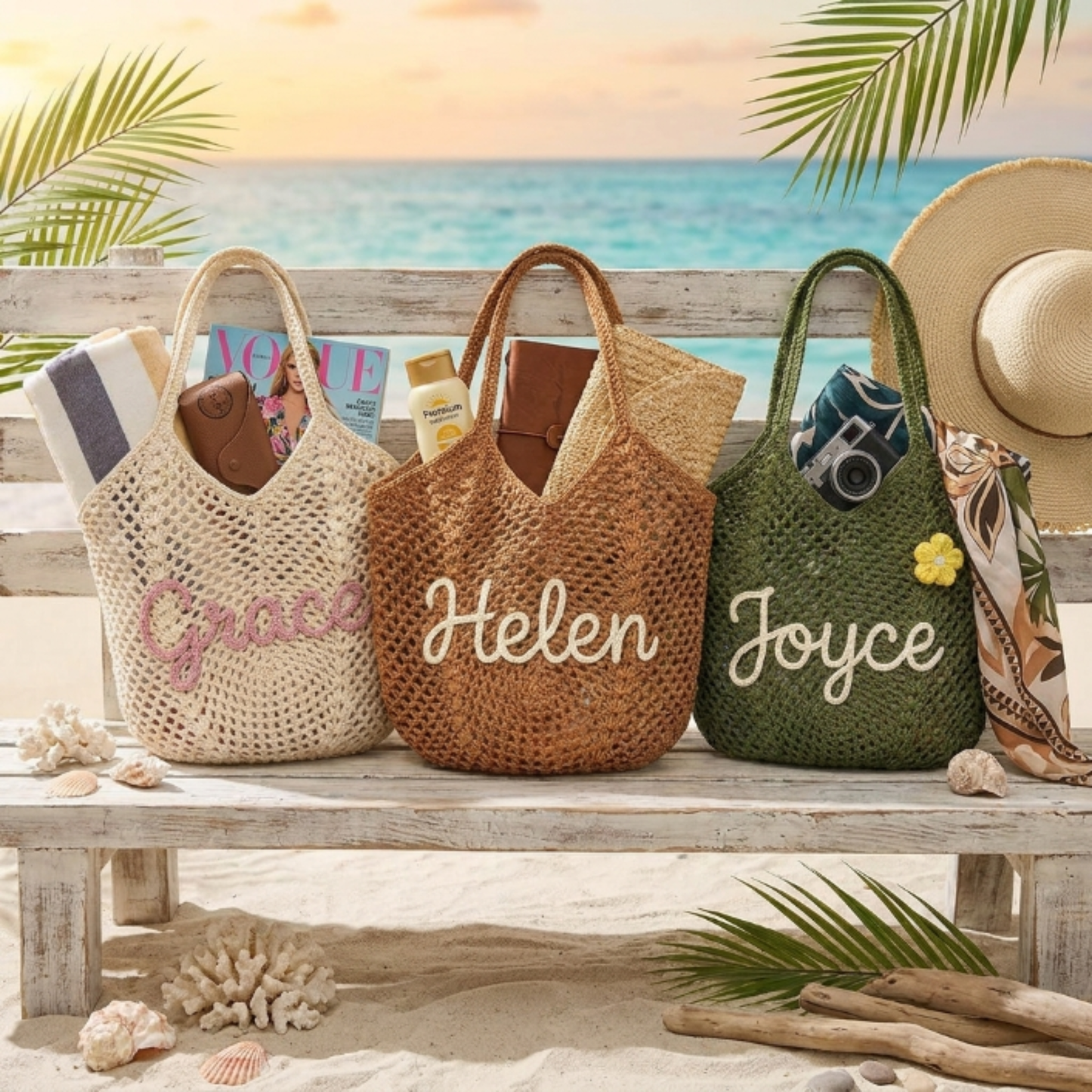 Personalized Embroidered Crochet Tote Bag