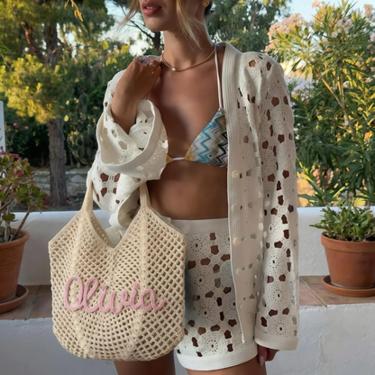 Personalized Embroidered Crochet Tote Bag
