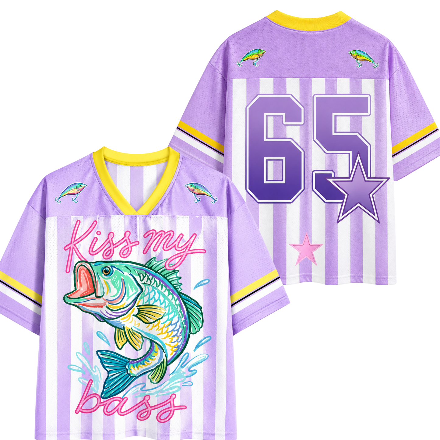 ChaoticClub Striped Preppy Kiss My Bass Fish Mesh Jersey