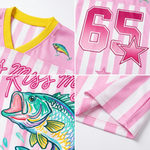 ChaoticClub Striped Preppy Kiss My Bass Fish Mesh Jersey