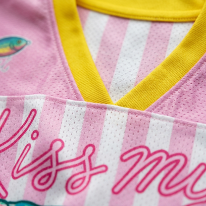 ChaoticClub Striped Preppy Kiss My Bass Fish Mesh Jersey