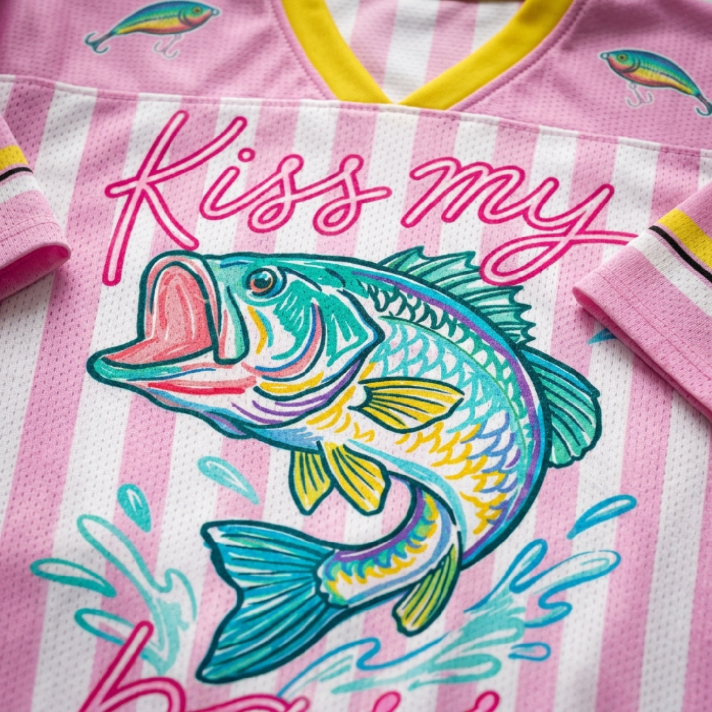 ChaoticClub Striped Preppy Kiss My Bass Fish Mesh Jersey
