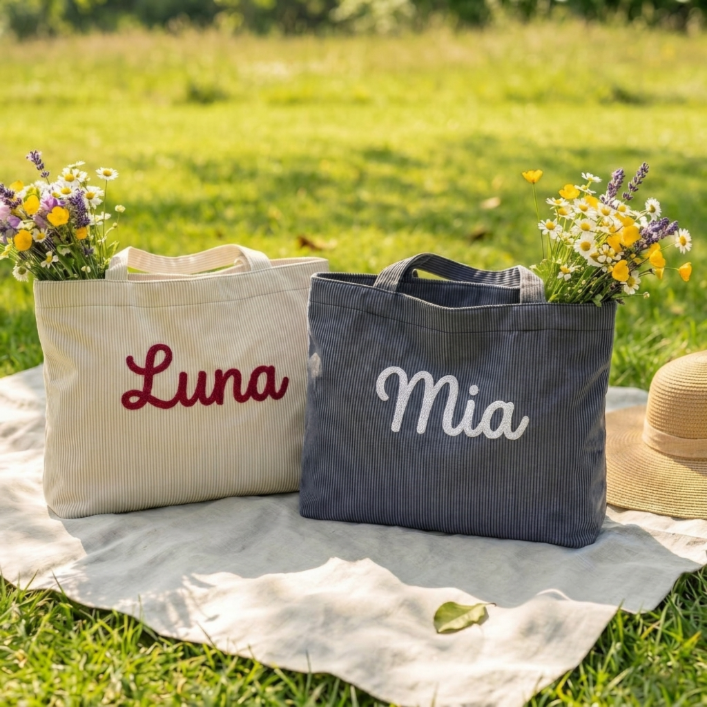 Personalized Embroidered Corduroy Shoulder Tote Bag