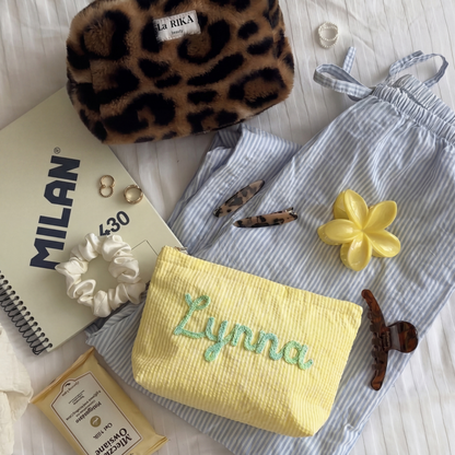 Personalized Embroidered Corduroy Vacation Travel Seersucker Makeup Bag