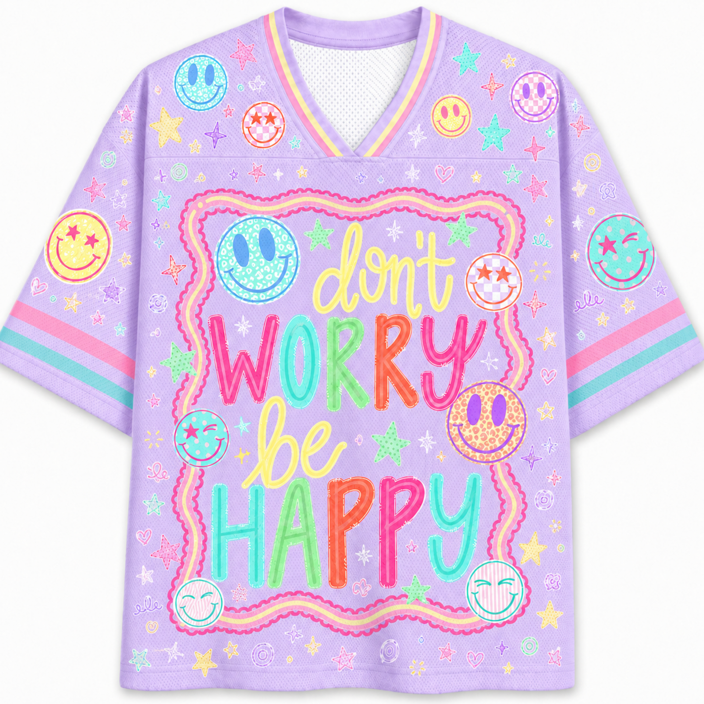 Chaotic Club Don't Worry Be Happy Spring Smiley Face  Mesh Jersey
