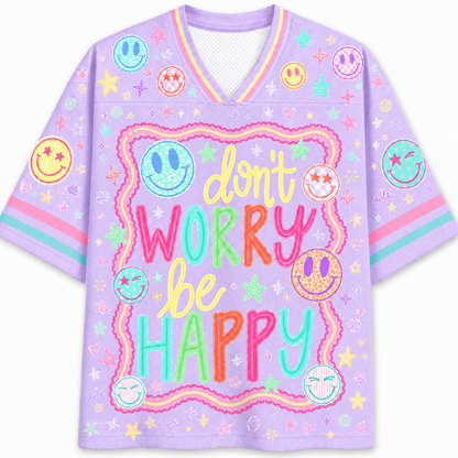 Chaotic Club Don't Worry Be Happy Spring Smiley Face  Mesh Jersey