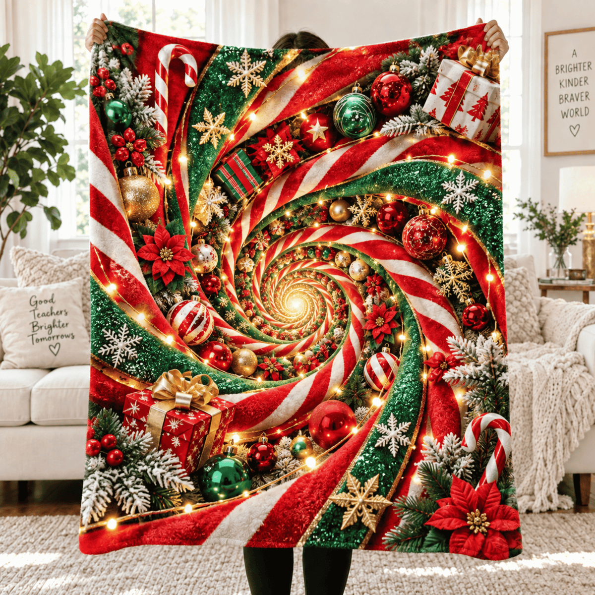 Chaotic Club Christmas Tunnel Illusion Fleece Blanket