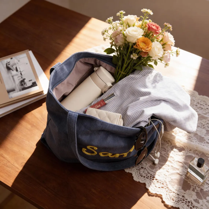 Personalized Embroidered Corduroy Shoulder Tote Bag