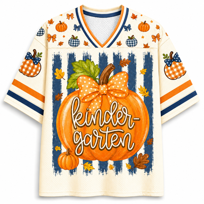 ChaoticClub Fall Back To School Striped Teacher Pumpkin Mesh Jersey