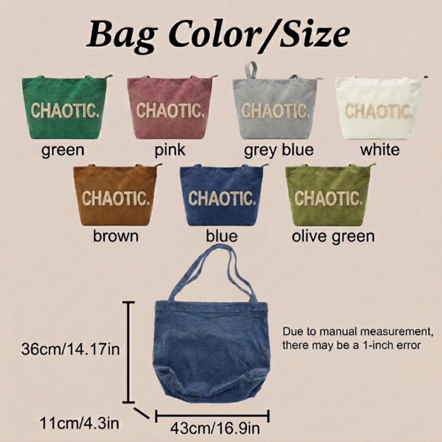 Personalized Embroidered Corduroy Shoulder Tote Bag