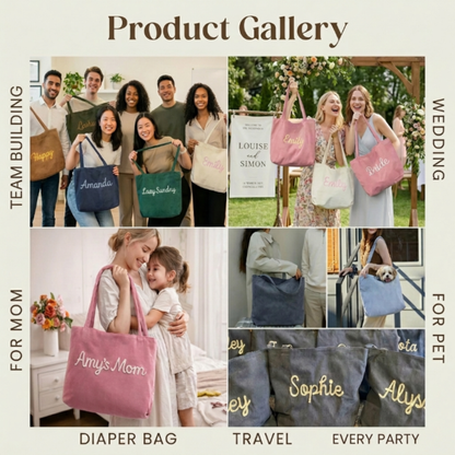 Personalized Embroidered Corduroy Shoulder Tote Bag