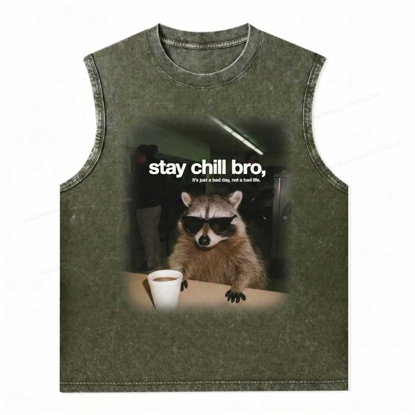 ChaoticClub Stay Chill Bro Raccoon Wash Tanktop