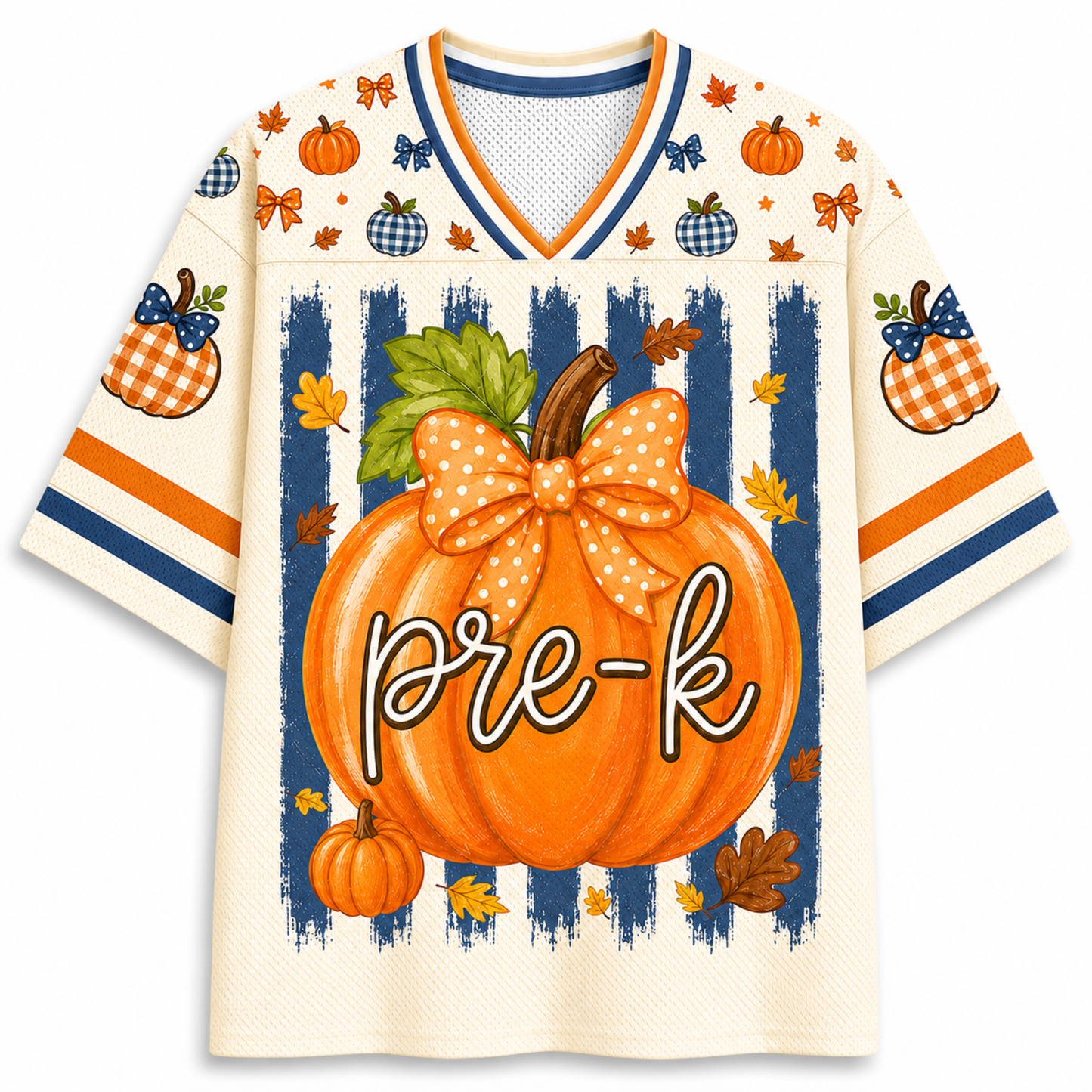 ChaoticClub Fall Back To School Striped Teacher Pumpkin Mesh Jersey