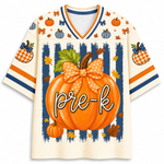 ChaoticClub Fall Back To School Striped Teacher Pumpkin Mesh Jersey