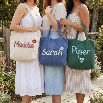 Personalized Embroidered Corduroy Shoulder Tote Bag