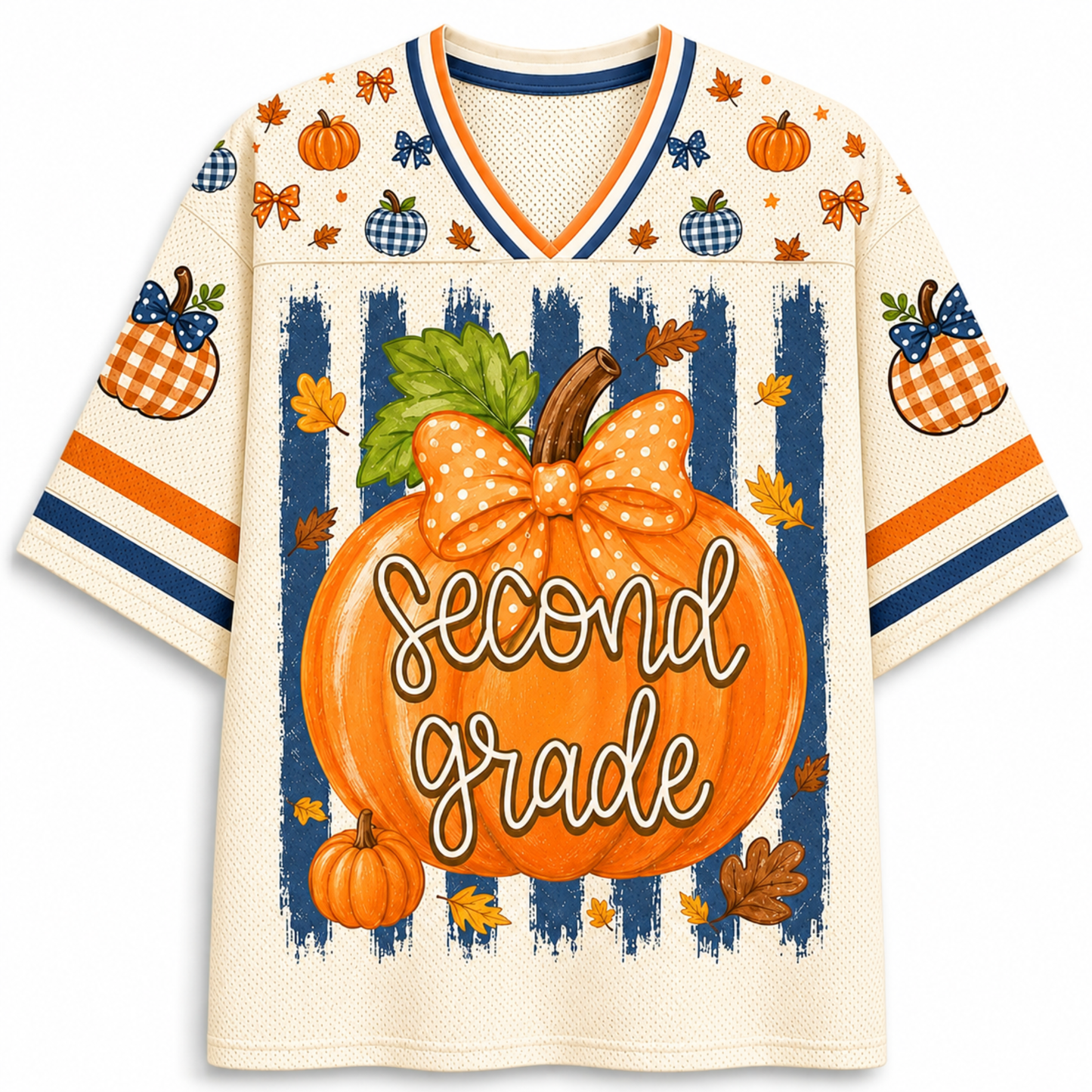 ChaoticClub Fall Back To School Striped Teacher Pumpkin Mesh Jersey
