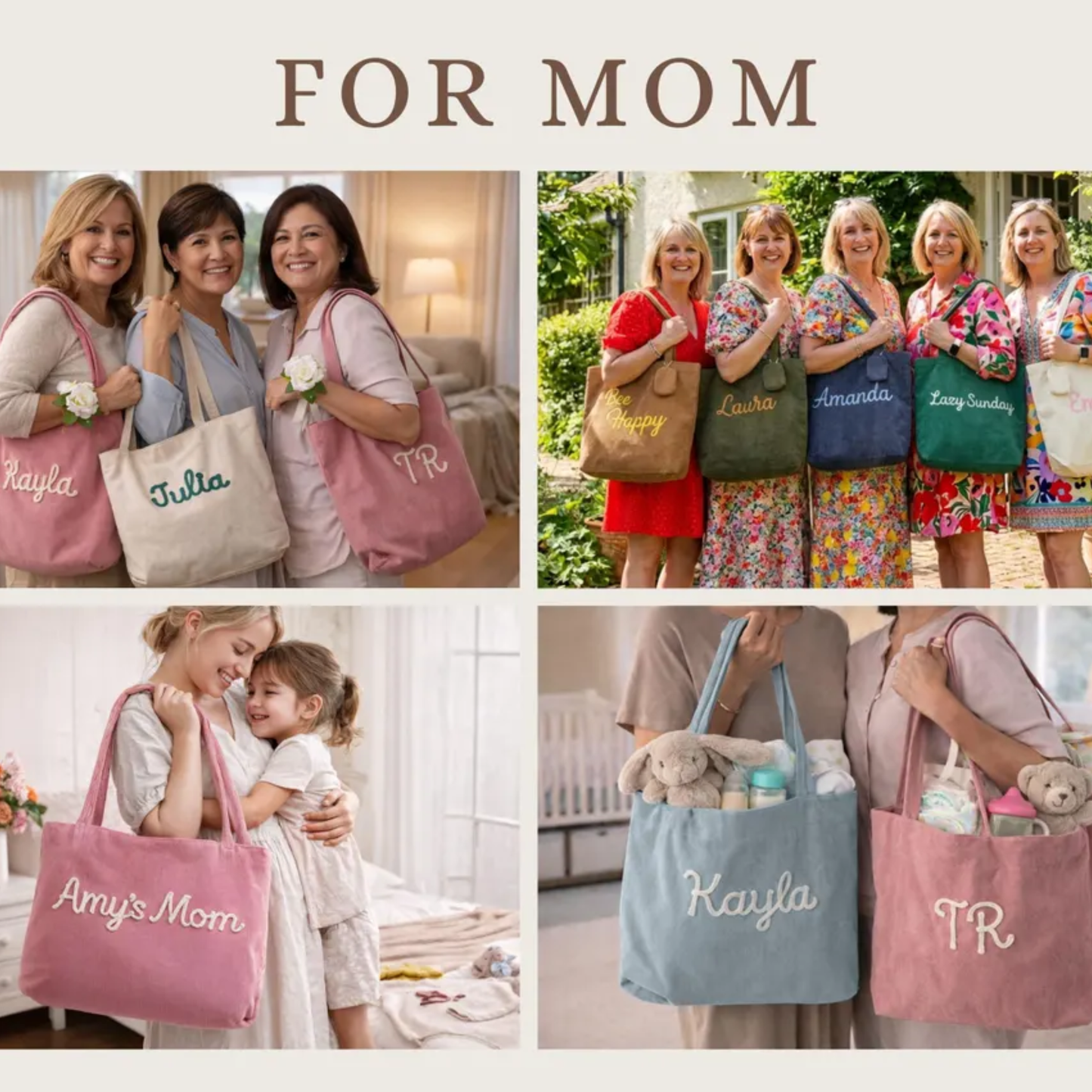 Personalized Embroidered Corduroy Shoulder Tote Bag
