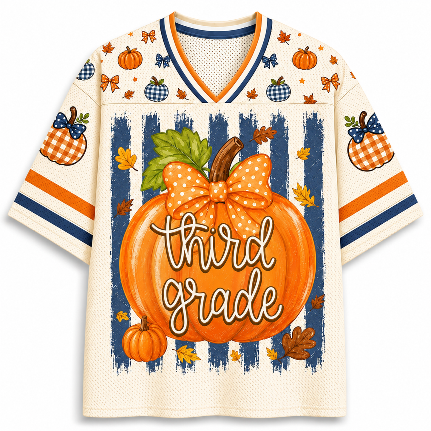 ChaoticClub Fall Back To School Striped Teacher Pumpkin Mesh Jersey