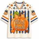 ChaoticClub Fall Back To School Striped Teacher Pumpkin Mesh Jersey