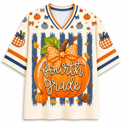 ChaoticClub Fall Back To School Striped Teacher Pumpkin Mesh Jersey