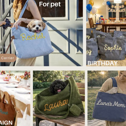 Personalized Embroidered Corduroy Shoulder Tote Bag