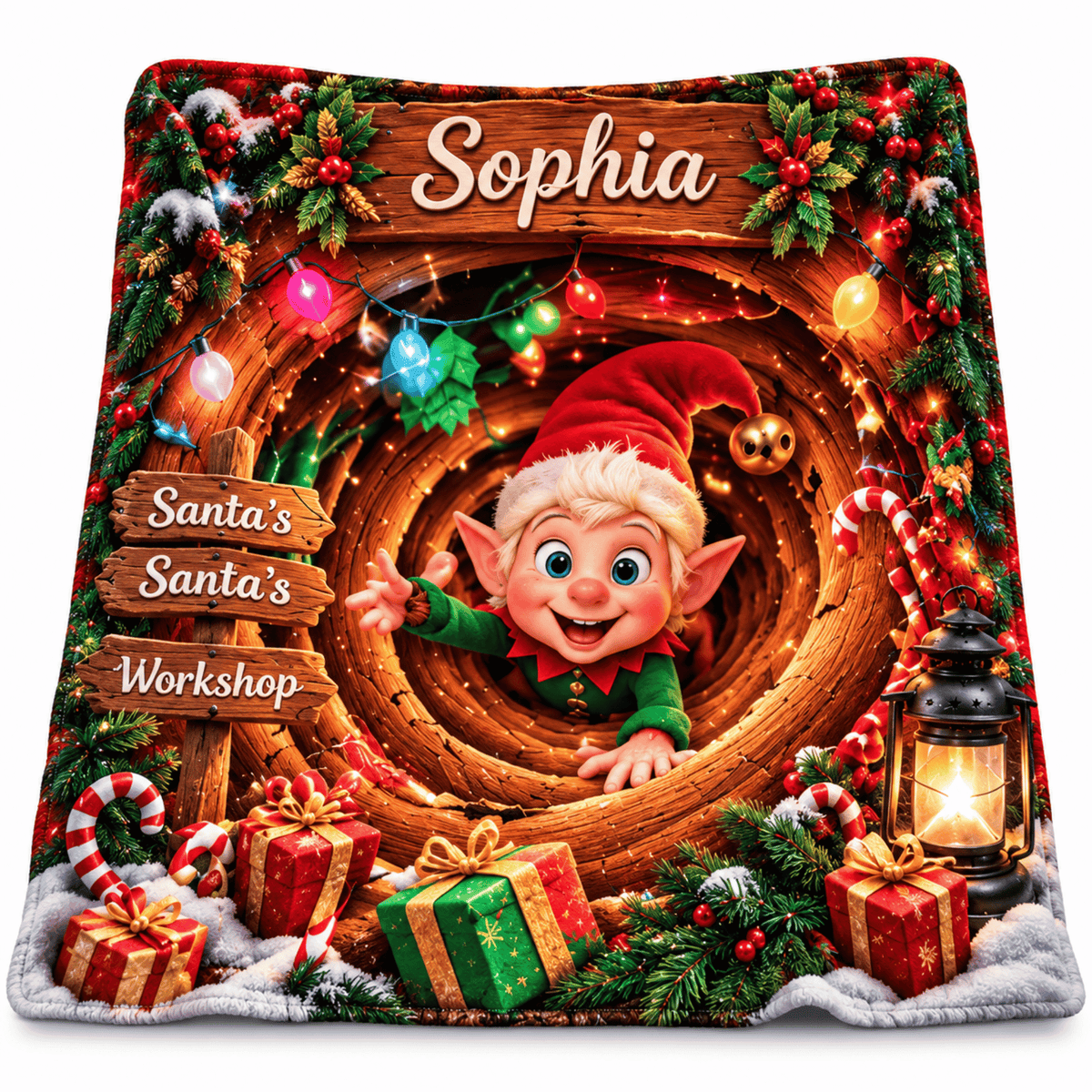 Chaotic Club Personalized Reaching Santa 3D Illusion Fleece Blanket