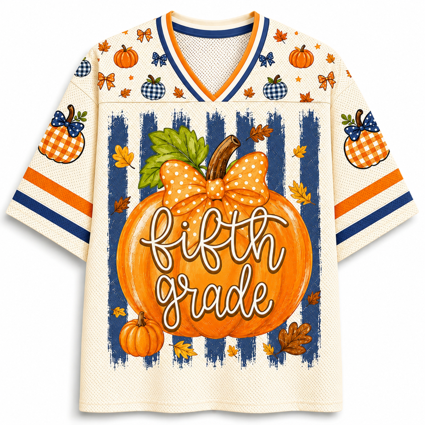 ChaoticClub Fall Back To School Striped Teacher Pumpkin Mesh Jersey