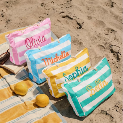 Personalized Embroidered Beach Tote Bag Striped Canvas Tote