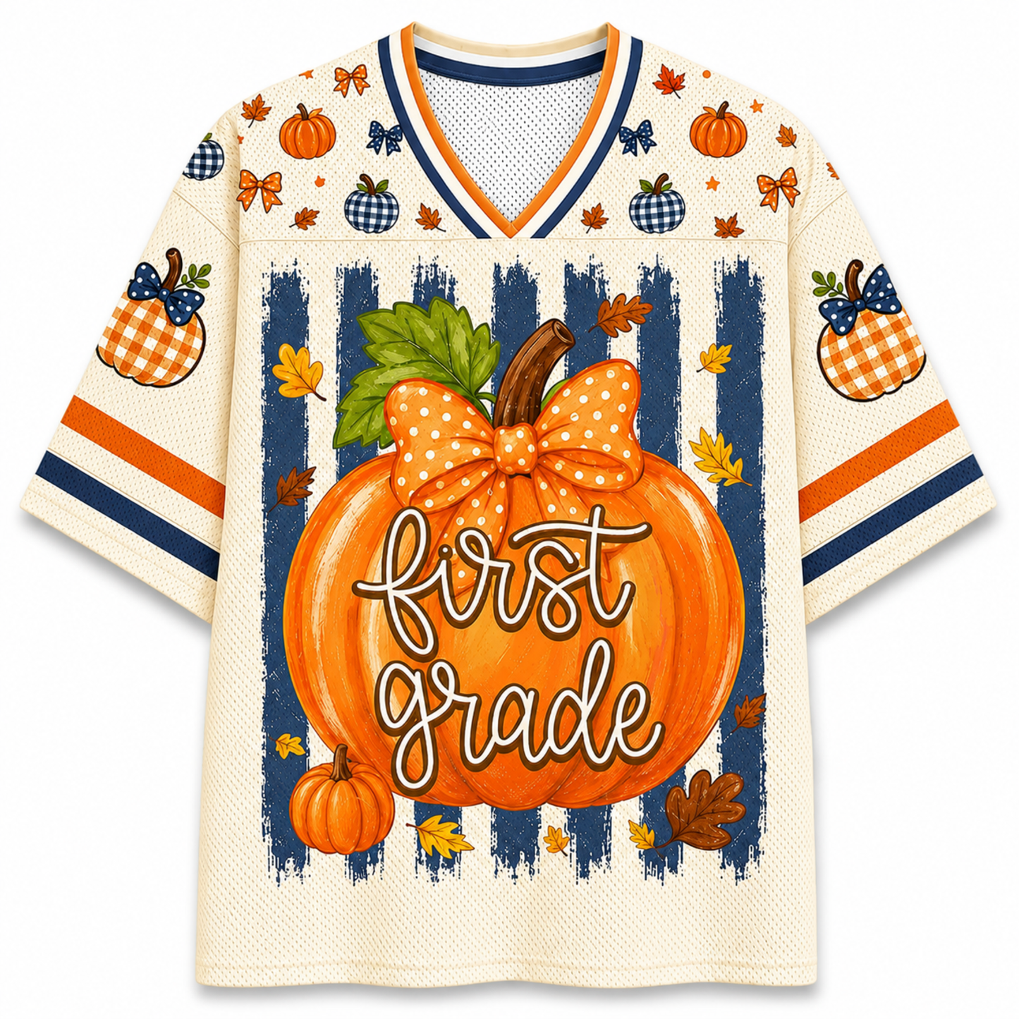 ChaoticClub Fall Back To School Striped Teacher Pumpkin Mesh Jersey
