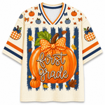 ChaoticClub Fall Back To School Striped Teacher Pumpkin Mesh Jersey