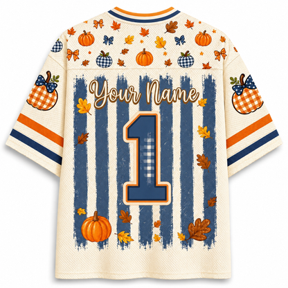 ChaoticClub Fall Back To School Striped Teacher Pumpkin Mesh Jersey