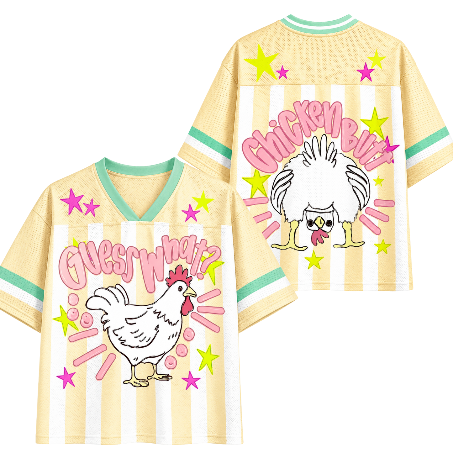 ChaoticClub Striped Guess What Chicken Butt Mesh Jersey