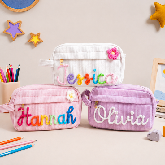 Personalized Embroidered Corduroy Pencil Case Custom Name Back to School Gift