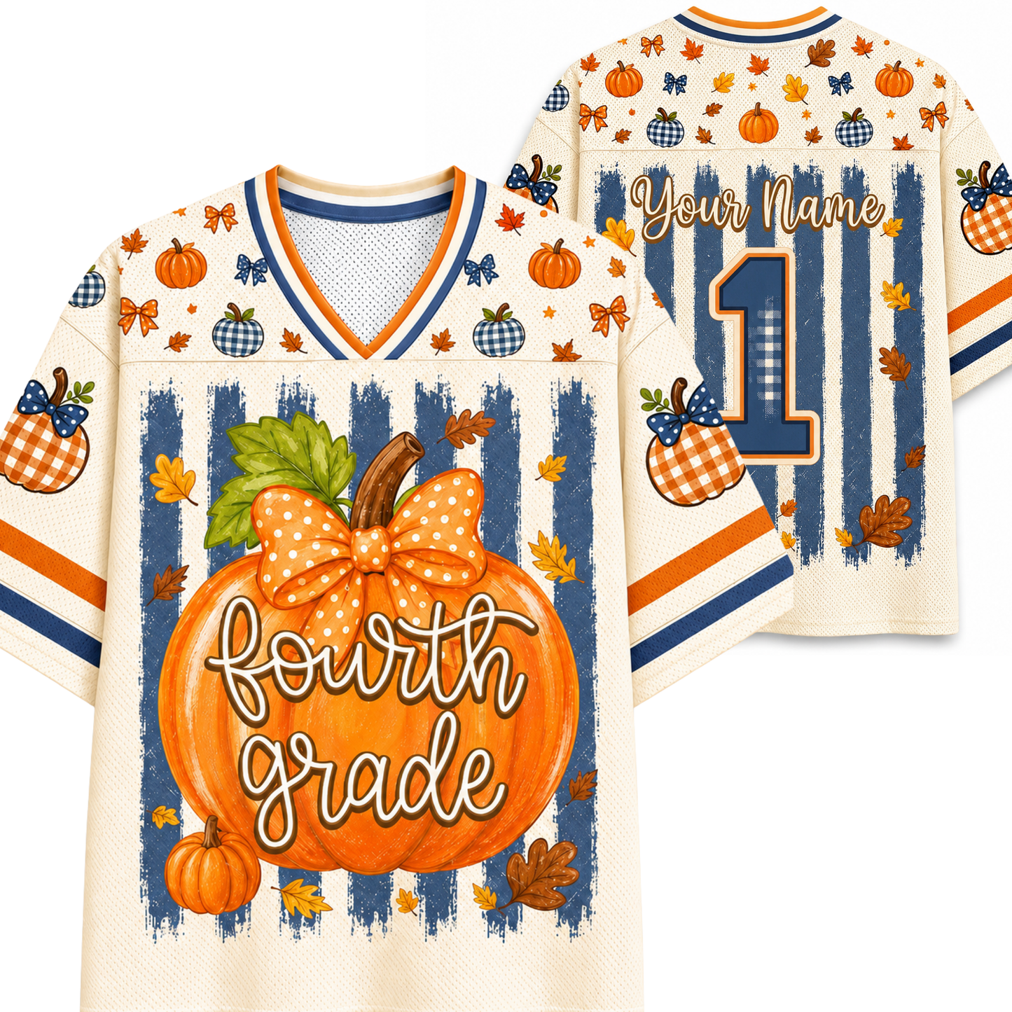 ChaoticClub Fall Back To School Striped Teacher Pumpkin Mesh Jersey