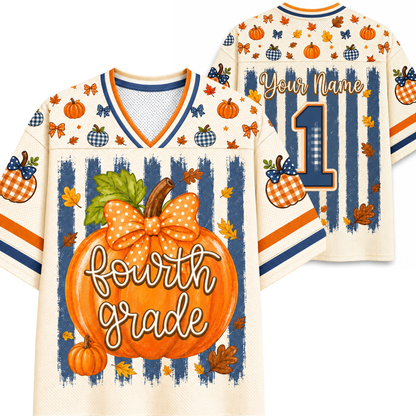 ChaoticClub Fall Back To School Striped Teacher Pumpkin Mesh Jersey