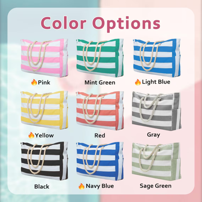 Personalized Embroidered Beach Tote Bag Striped Canvas Tote