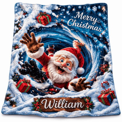 Chaotic Club Personalized Reaching Santa 3D Illusion Fleece Blanket