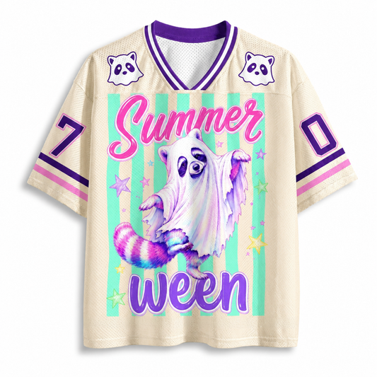 ChaoticClub Preppy Summerween Ghost Raccoon Mesh Jersey - Back View Design