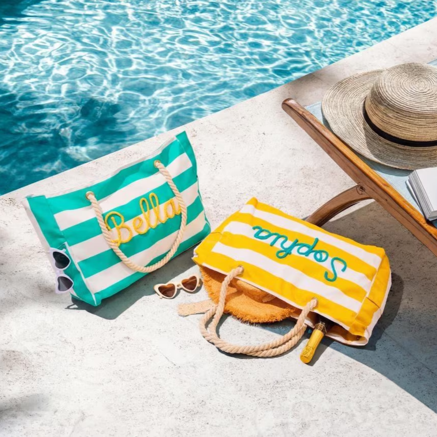 Personalized Embroidered Beach Tote Bag Striped Canvas Tote