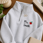 Chaotic Club Embroided Custom Teacher Name Red Apple Quarter Zip Sweatshirt