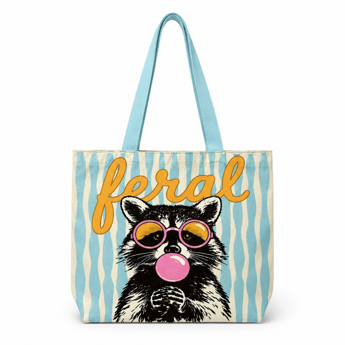 Raccoon Summer Striped Beach Tote Bag