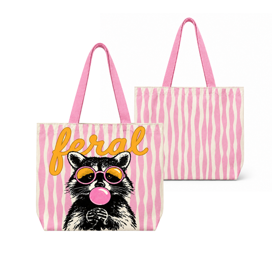 Raccoon Summer Striped Beach Tote Bag