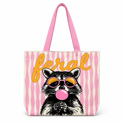 Raccoon Summer Striped Beach Tote Bag