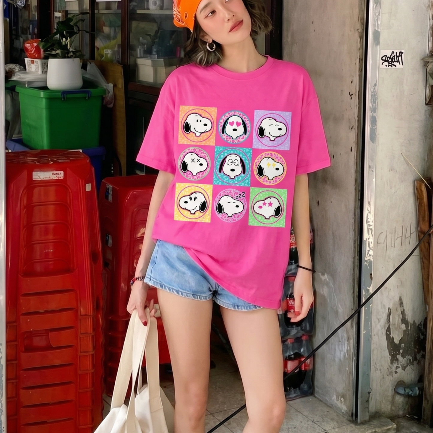 ChaoticClub Summer Smiley Face Dog Neon T-shirt