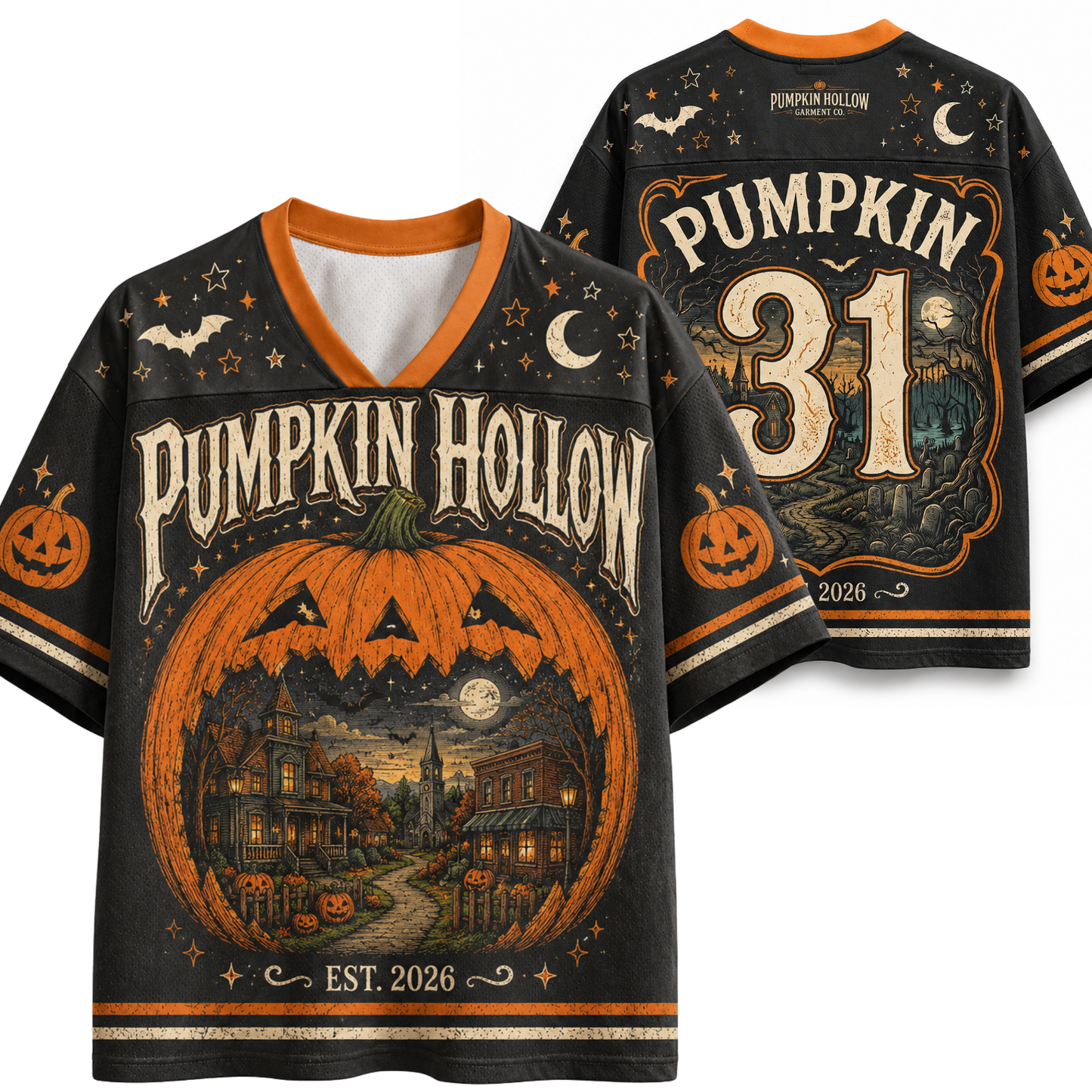 Chaotic Club Haunted Pumpkin Scene Vintage Halloweentown Mesh Jersey