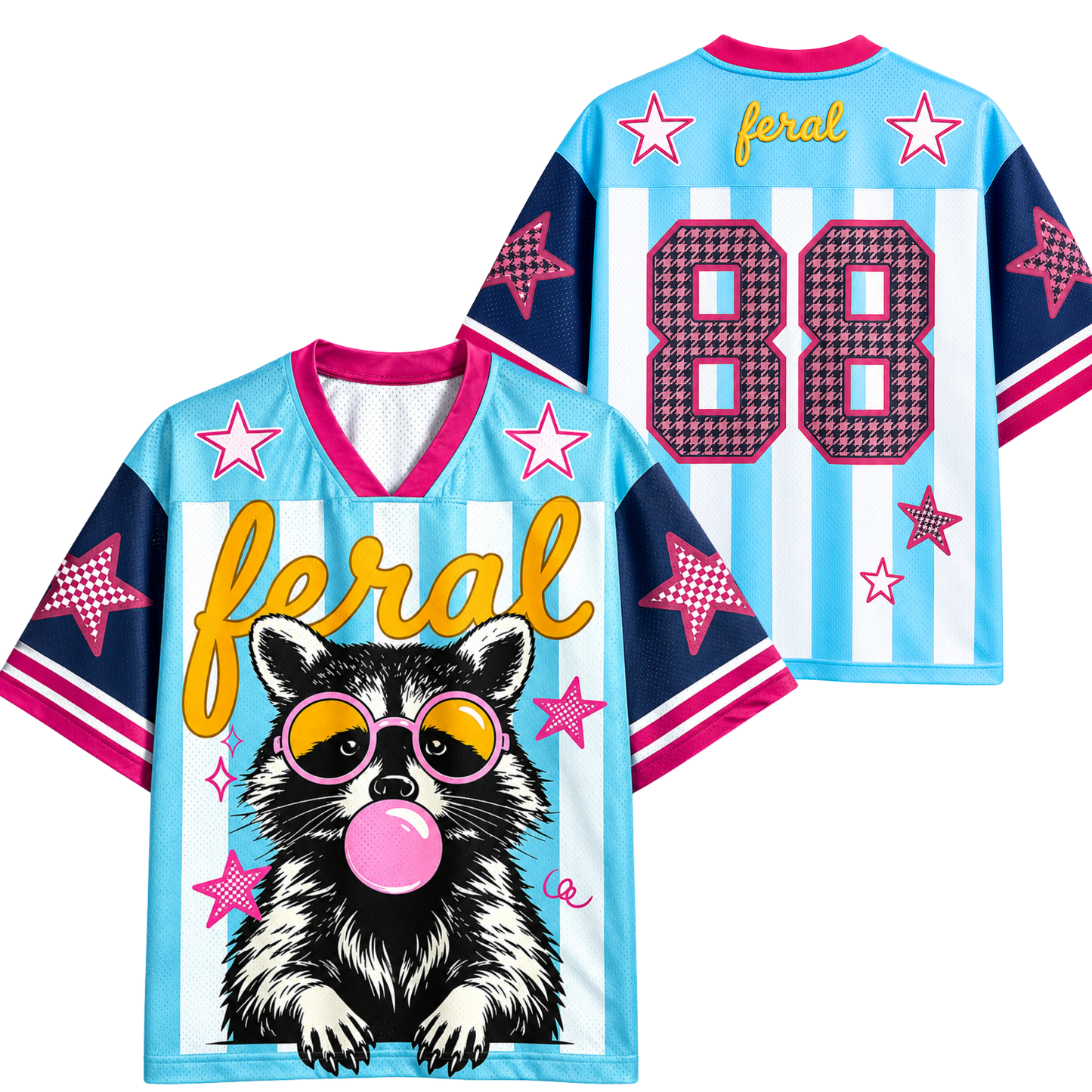 ChaoticClub Blue & White Striped Feral Summer Raccoon Mesh Jersey