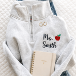 Chaotic Club Embroided Custom Teacher Name Red Apple Quarter Zip Sweatshirt